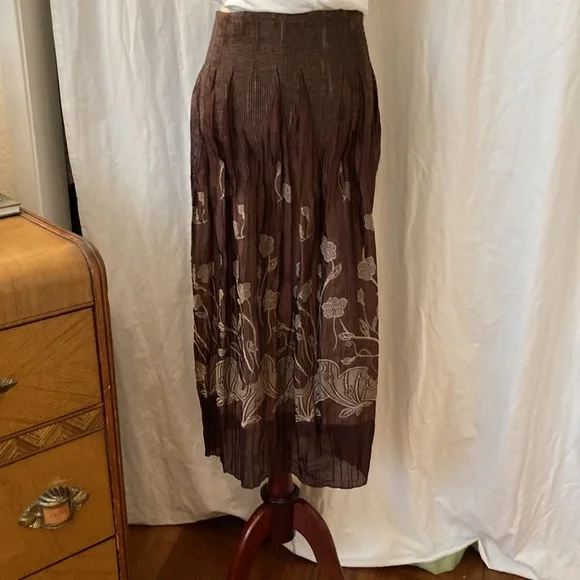 Lapis Boho sheer maxi skirt, chocolate brown and cream floral design, size Small - Picture 3 of 13